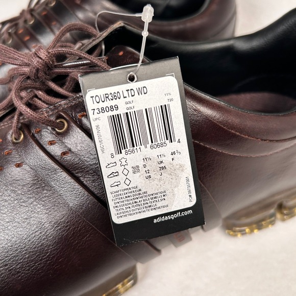 Adidas Tour360 LTD WD Golf Shoe Spiked Men 12 D Burgundy Leather 3D Fit Foam NWT - Picture 14 of 15